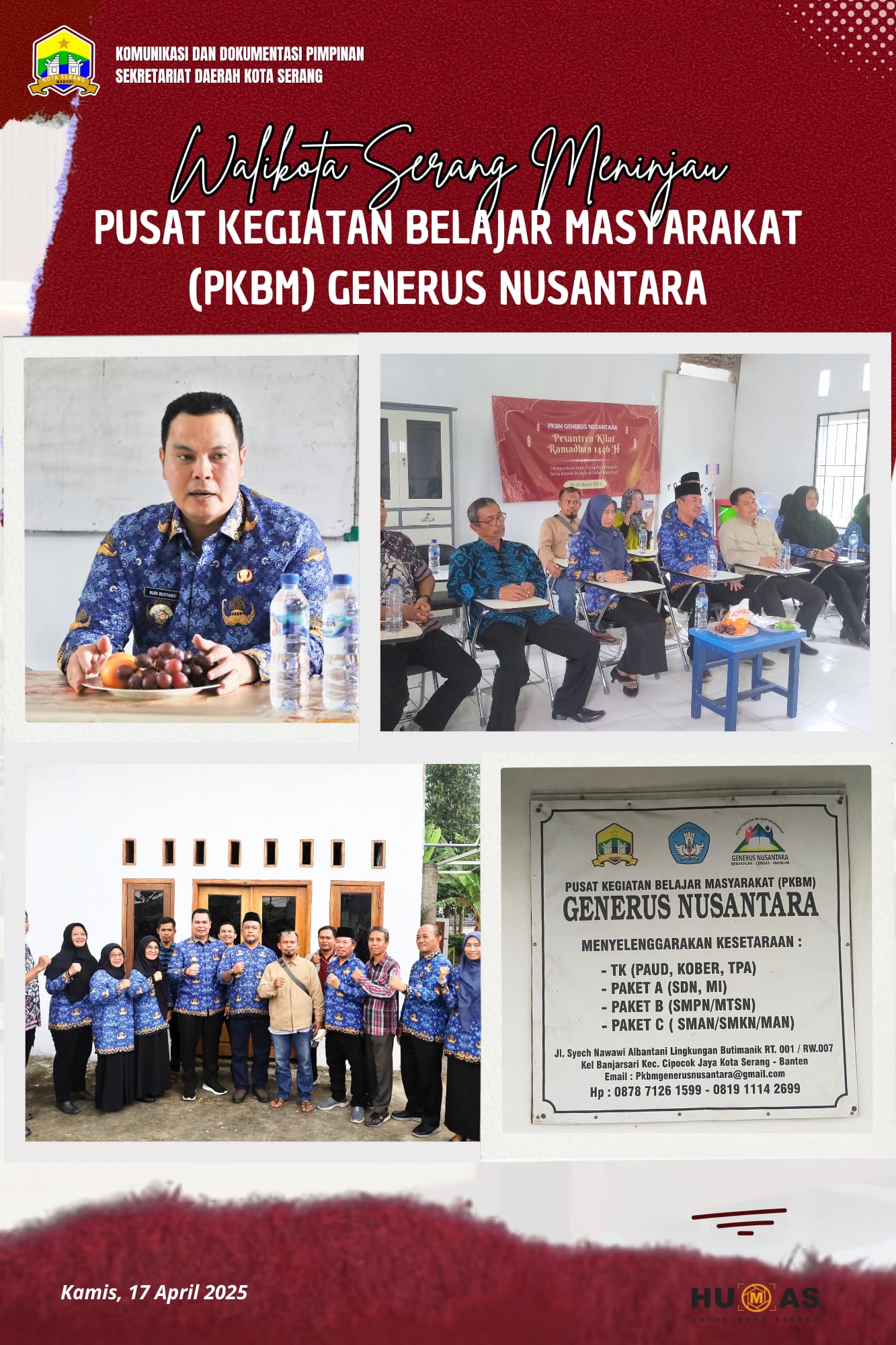 WALI KOTA SERANG MONITORING KEGIATAN MENGAJAR GENERUS NUSANTARA: PASTIKAN TIDAK ADA MANIPULASI DATA MURID