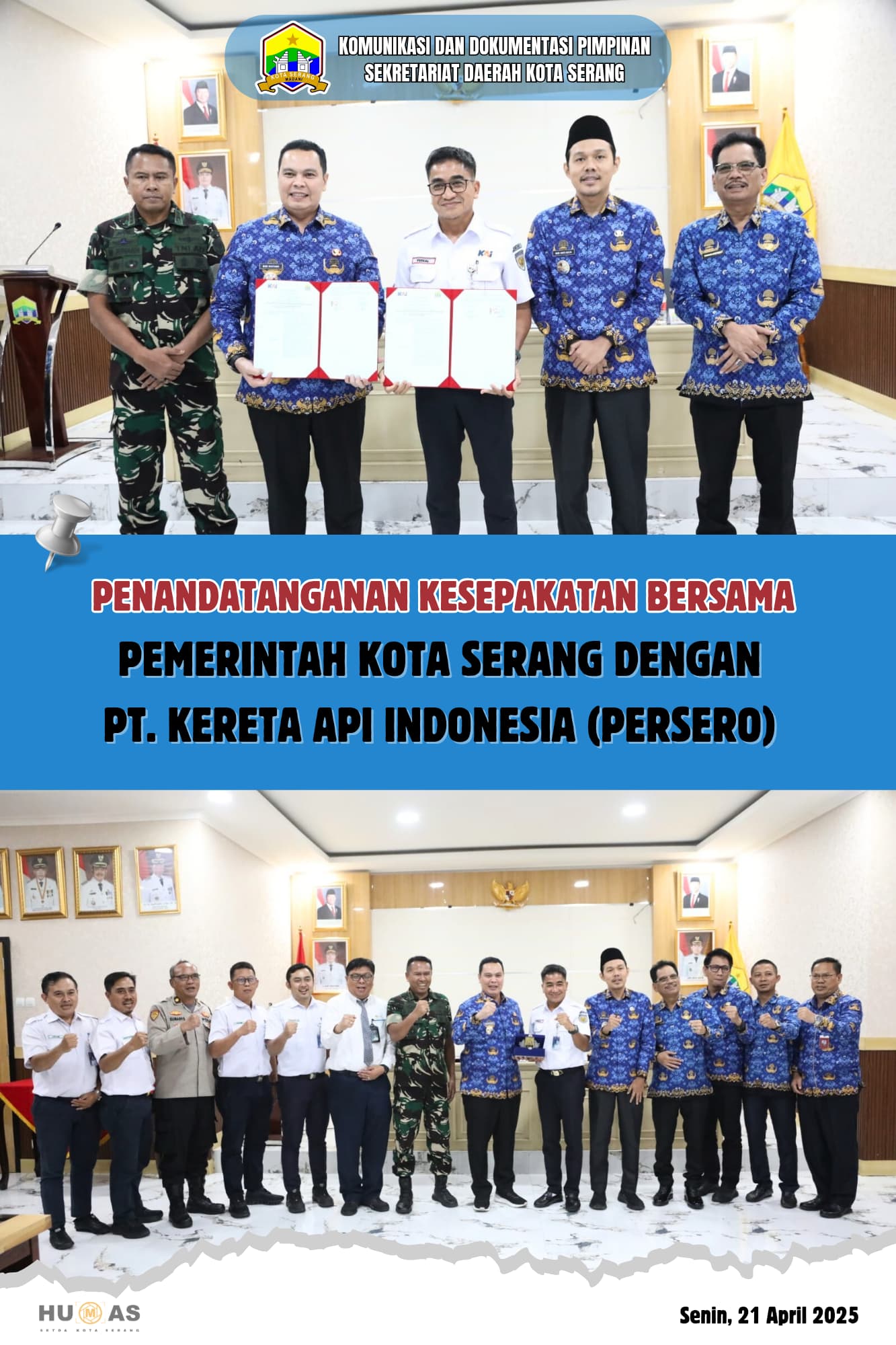 TANDA TANGAN MOU KERJASAMA ANTARA PEMERINTAH KOTA SERANG DAN PT. KAI. UNTUK KOTA SERANG YANG LEBIH MAJU